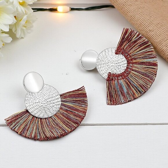 Boho Chic Rainbowโ Fan Earrings - Statement Fringe Tassel Summer Style ๐ - Picture 11 of 11